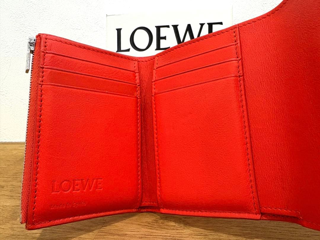 【美品】LOEWE ロエベ アナグラム 三つ折り財布 オレンジ
