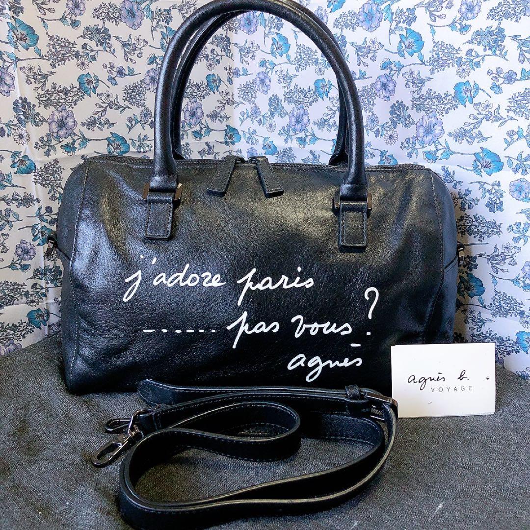 【美品】40周年記念 アニエスベーボヤージュ ボストンバッグ メッセージプリント