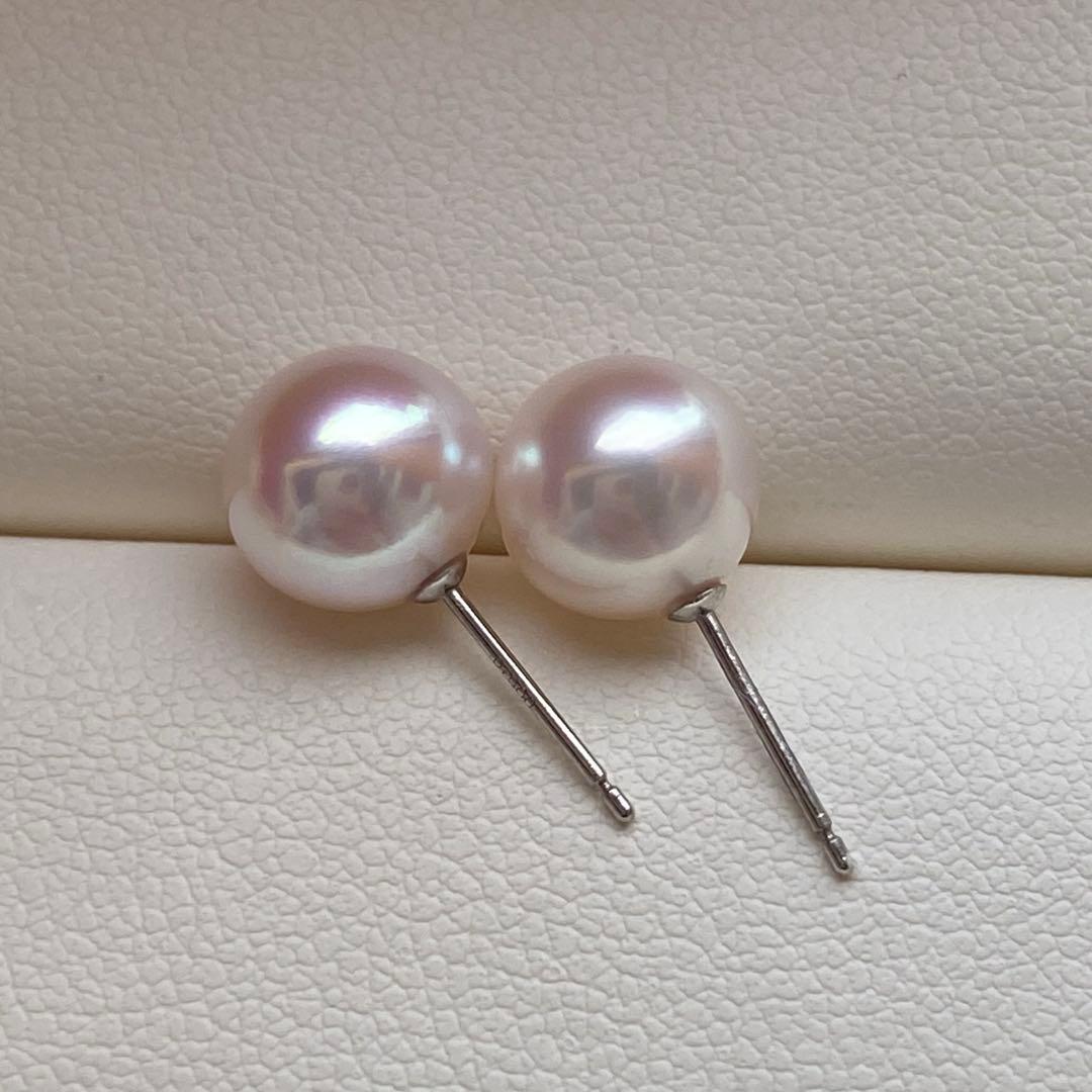 2043 あこや真珠　Pt900 8.5-9mm パールピアス　Aly手作