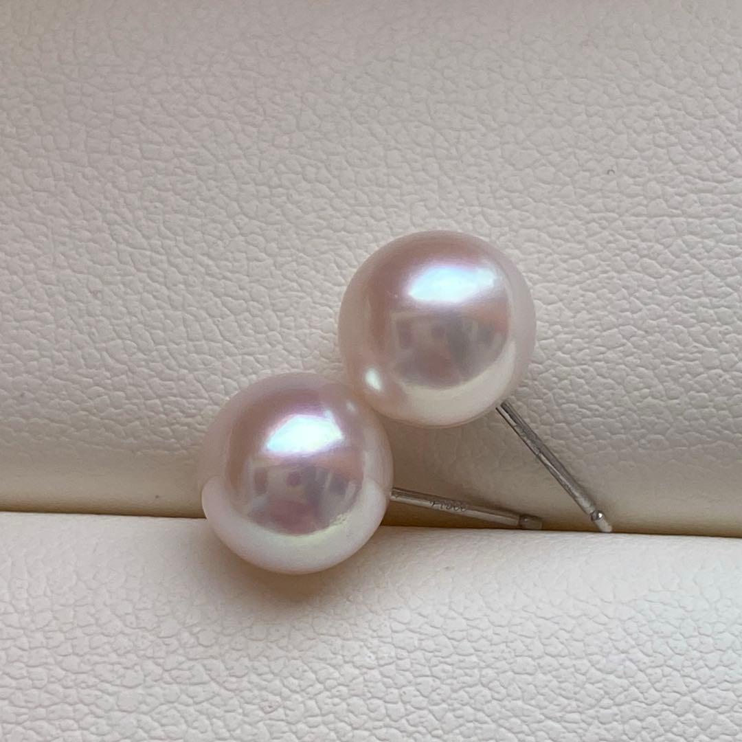 2043 あこや真珠　Pt900 8.5-9mm パールピアス　Aly手作