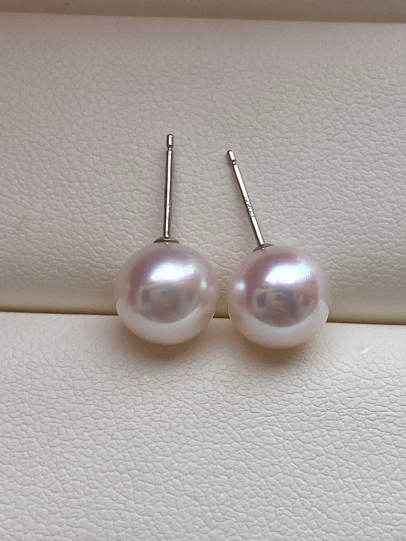 2043 あこや真珠　Pt900 8.5-9mm パールピアス　Aly手作