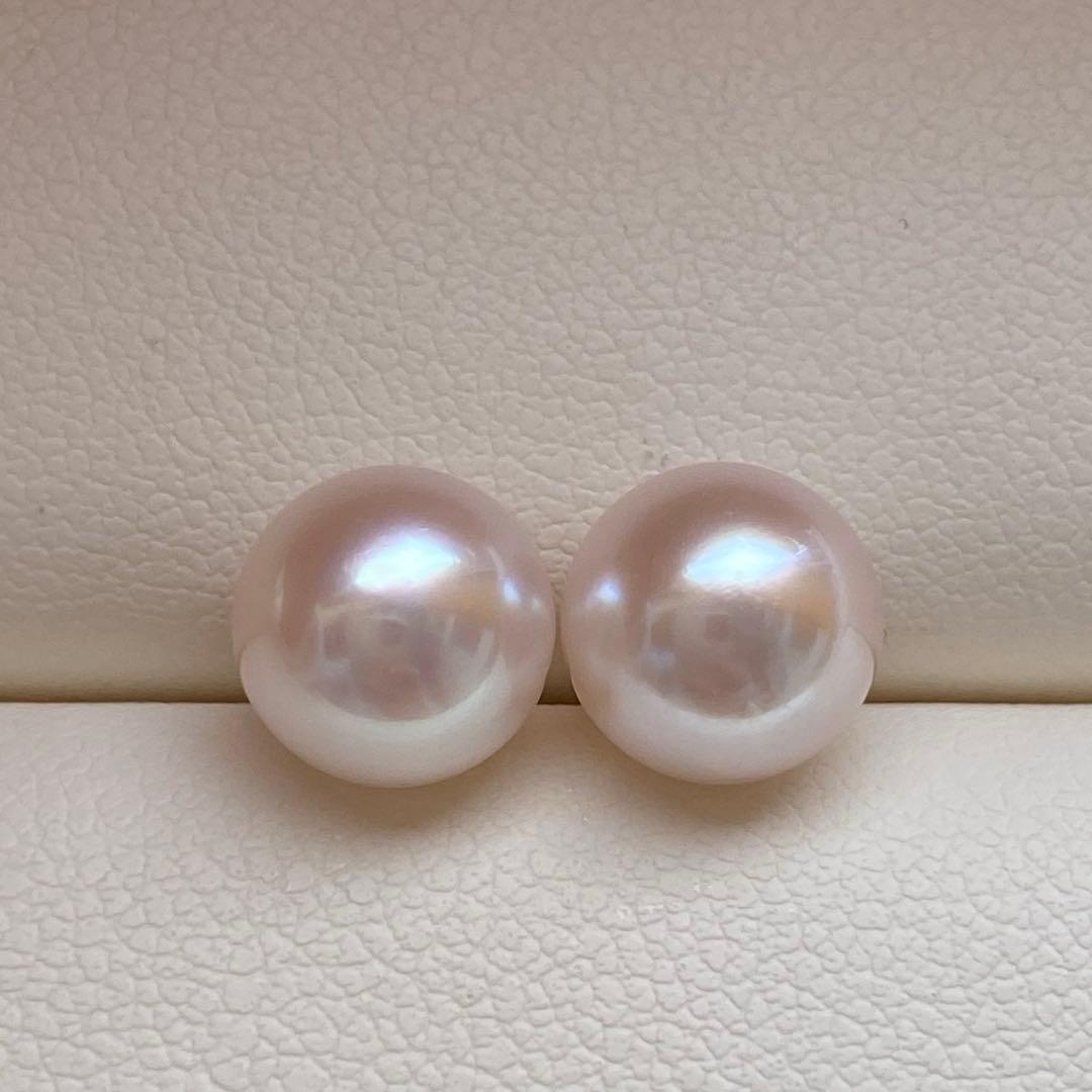 2043 あこや真珠　Pt900 8.5-9mm パールピアス　Aly手作