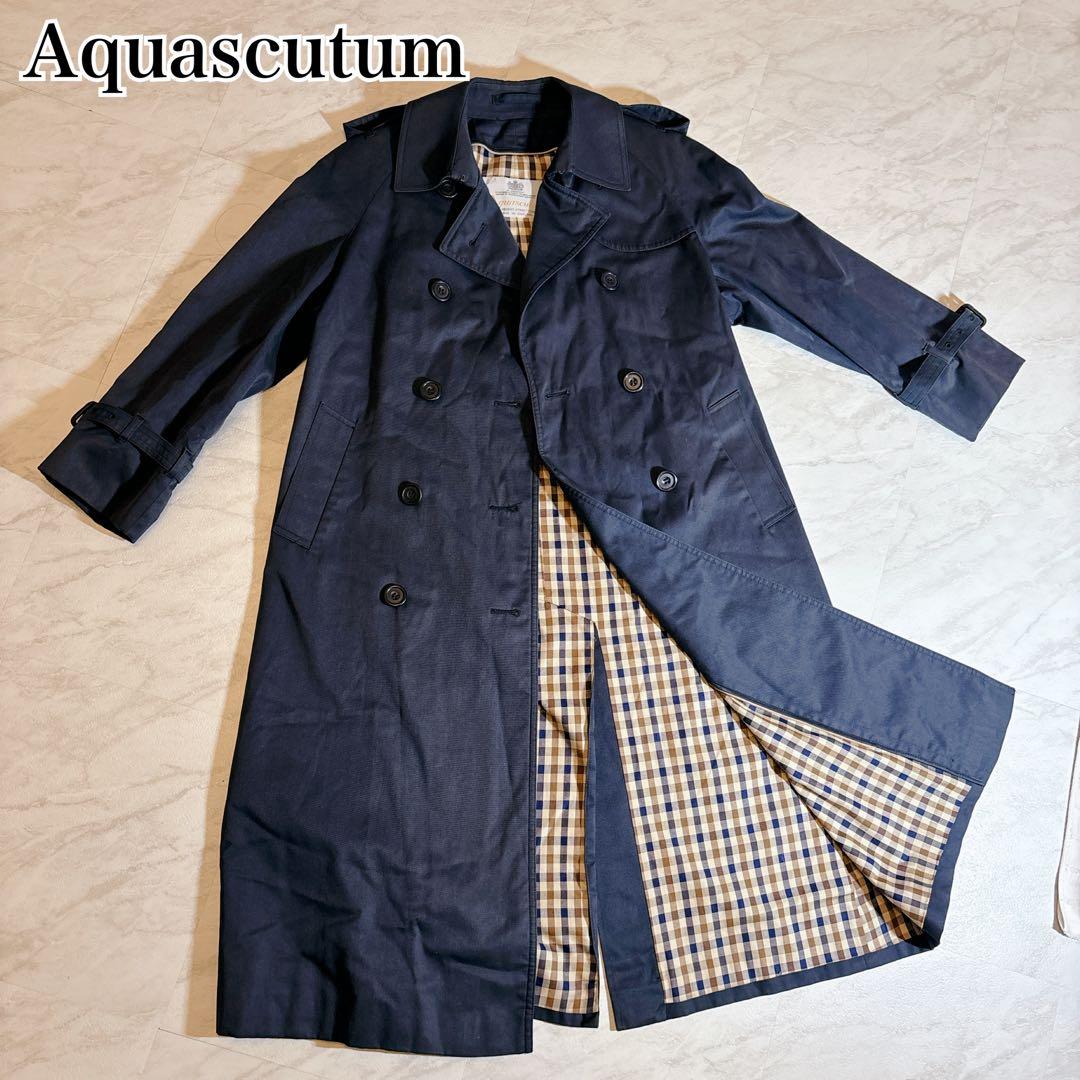 【美品】80s アクアスキュータム トレンチコート vintage 古着　紺