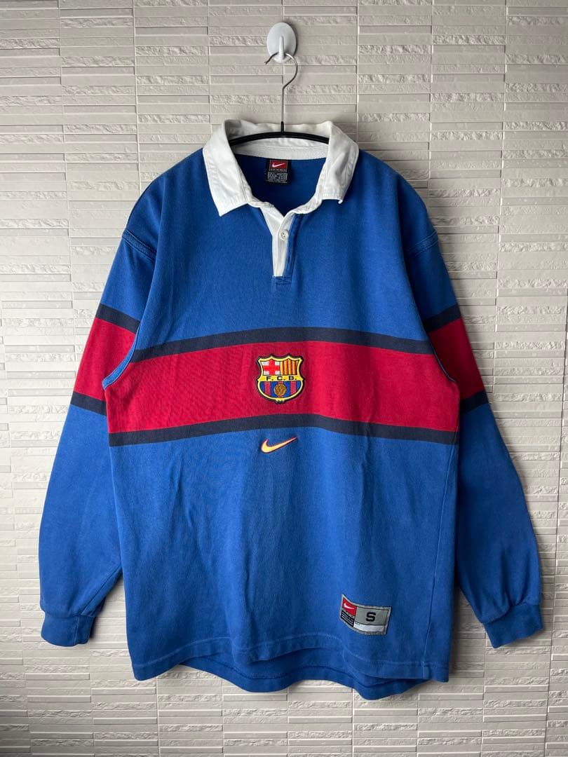 90s NIKE ナイキ　ヴィンテージ FCバルセロナ ラガーシャツ　長袖シャツ