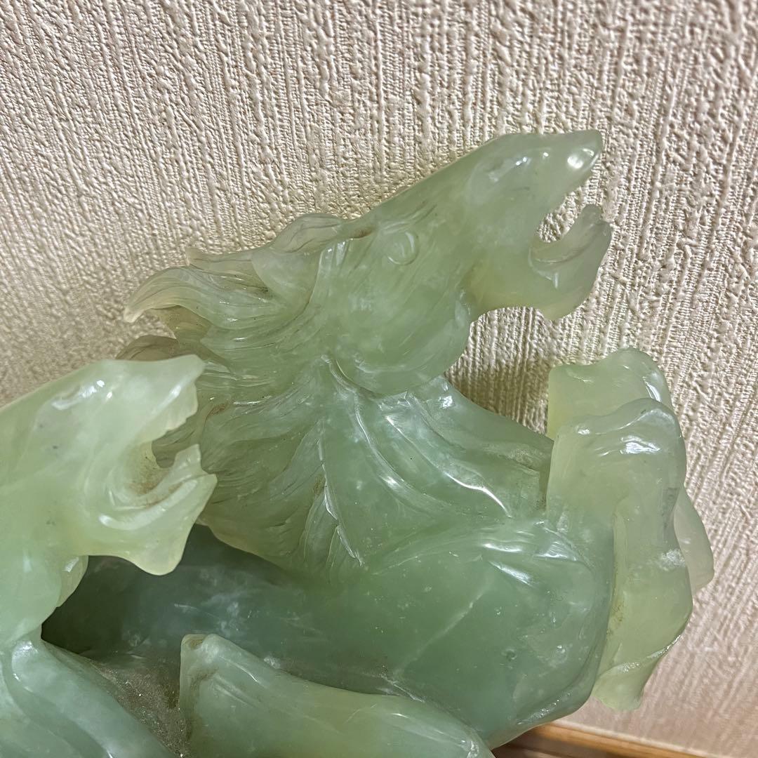 超希少/超巨大!! 中国美術 翡翠 ヒスイ 翔馬 跳ね馬 置き物 成功 馬3頭