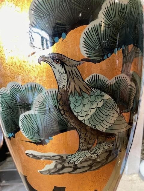 アジアンデザイン 花瓶 松の木と鳥