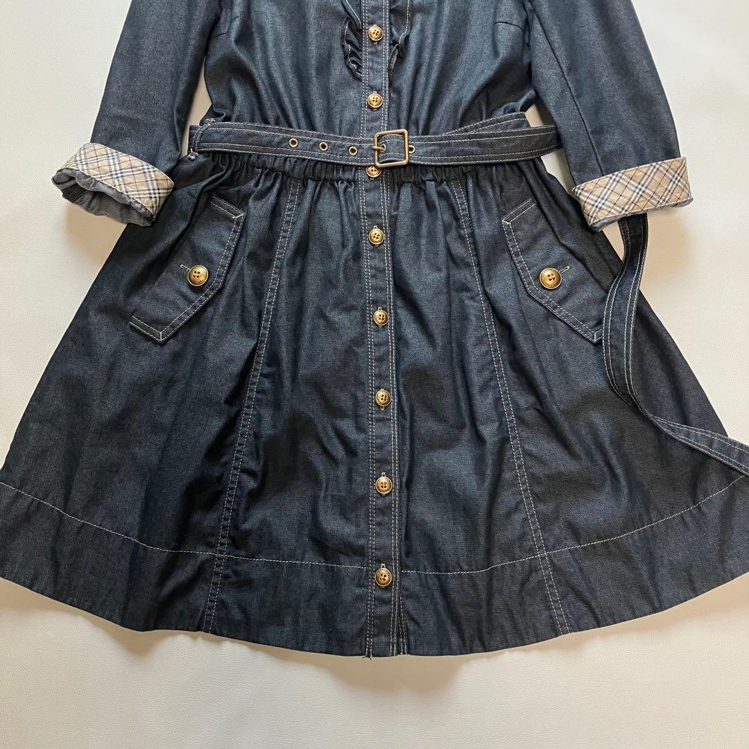 極美品 バーバリーブルーレーベル デニム シャツワンピース 金ボタン 38