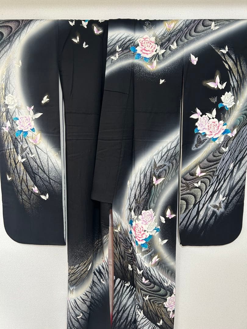 【 最終値下げ 】 豪華振袖５点セット！！　秋山庄太郎　バラに蝶柄　１９３