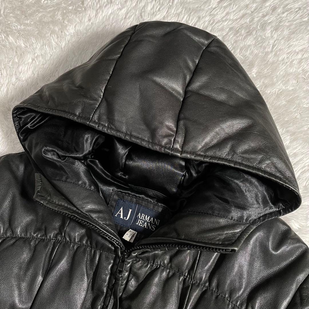 Armani Jeans レザージャケット フーディー パーカー シープスキン