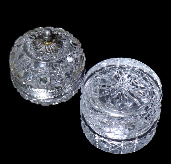 オールド・バカラ 銀装飾蓋物 ダイヤモンドカット 小物入れ ディアマンピエーリー