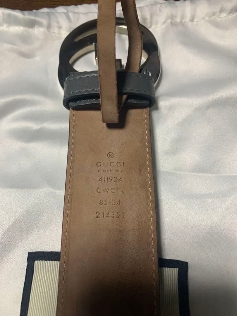 GUCCI ダブルGロゴ グレーレザーベルト