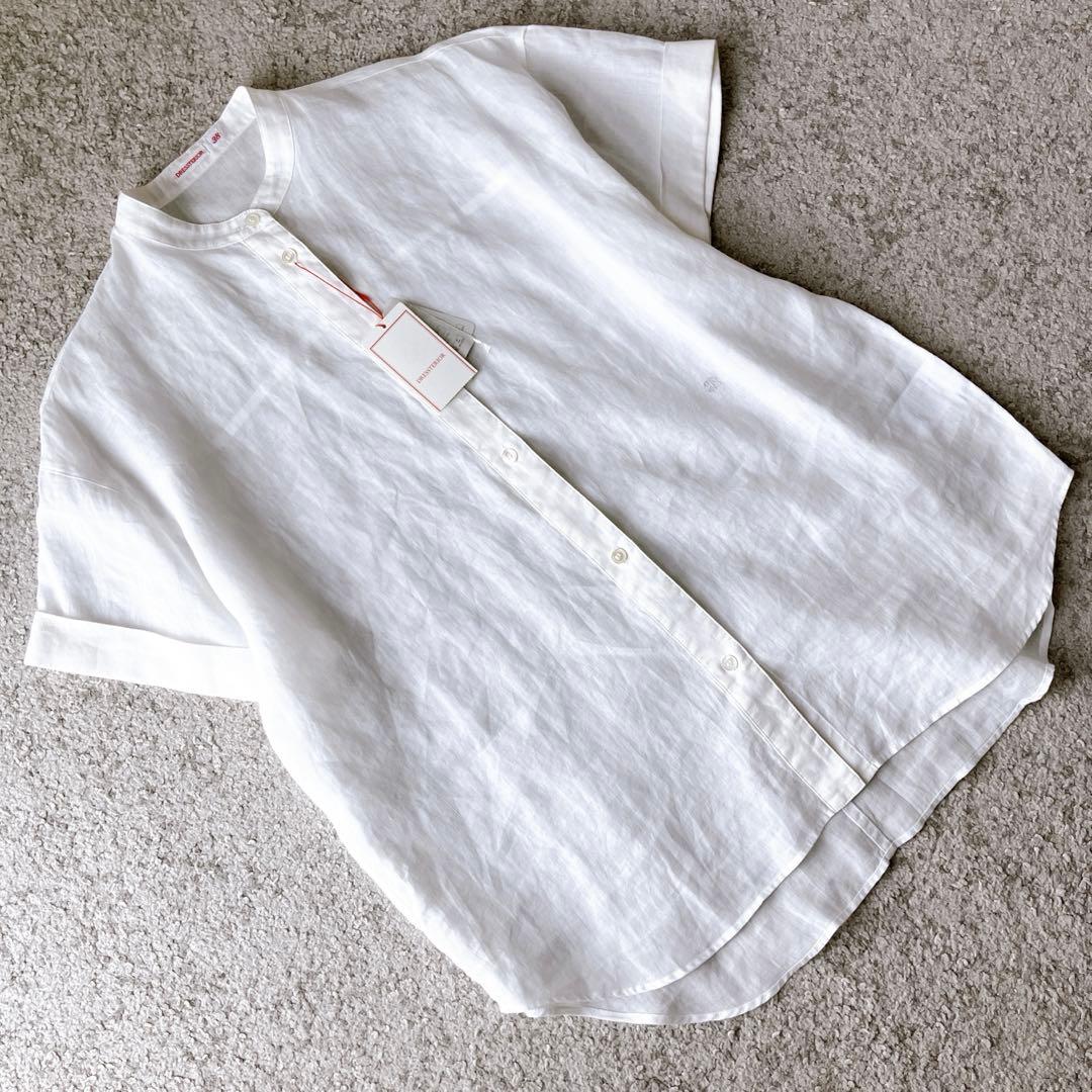 新品タグ付き DRESSTERIOR 麻 リネン ブラウス 半袖 刺繍 ホワイト
