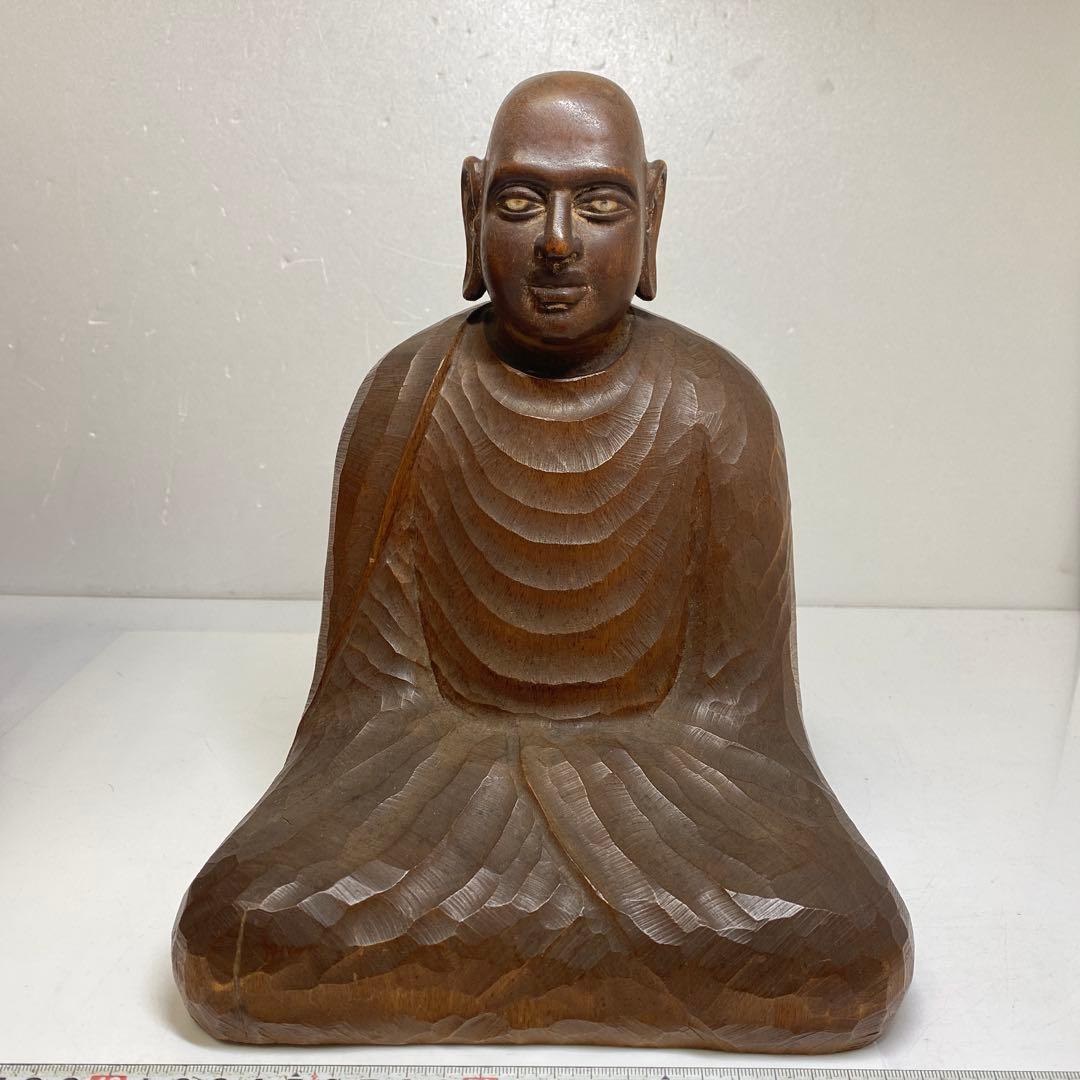 山﨑朝雲 木彫 達摩 置物 共箱 高さ28cm 東キ7-0917☆2F
