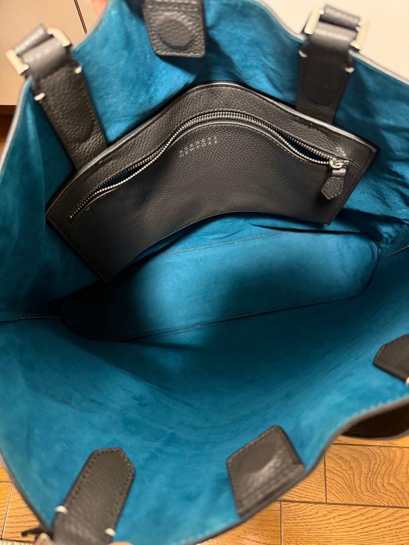 BARNEYS NEW YORKグレー/ターコイズ レザー トートバッグ