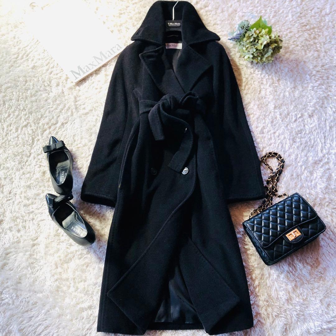 専用✨マックスマーラ ベルテッドコート カシミヤ 女優襟 ブラック 白タグ 38