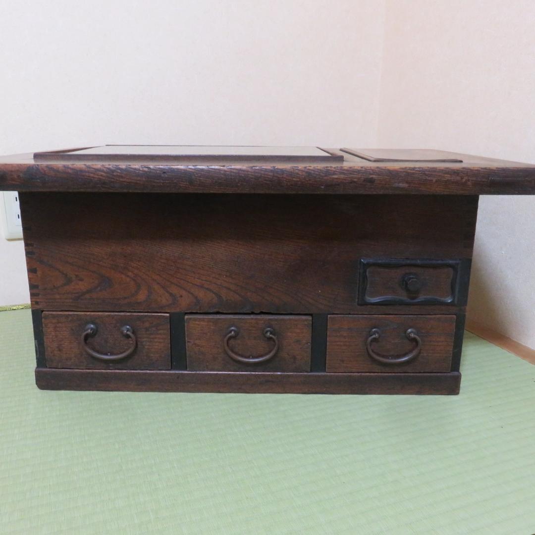 長火鉢 天板ガラス カスタム 蓋つき テーブル ディスプレイテーブル