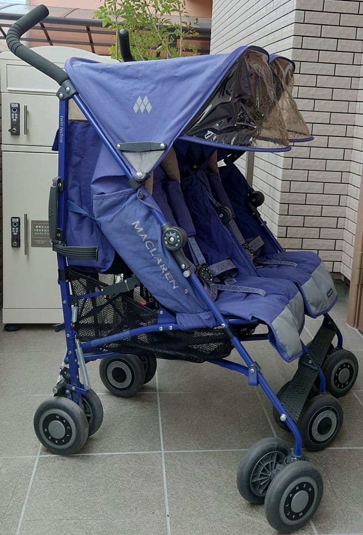【Ｓ】マクラーレン双子ベビーカー(フットマフ、レインカバー付)