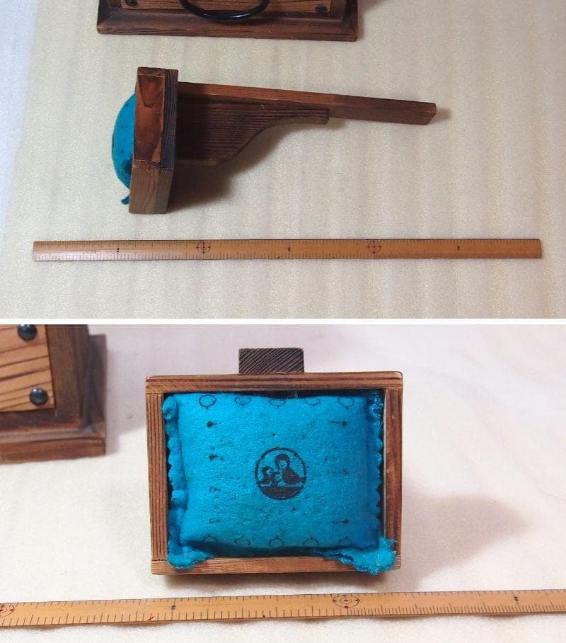 【良品】焼杉 隠し収納付き小引き出し＆裁縫箱 からくり収納/針箱 家具インテリア