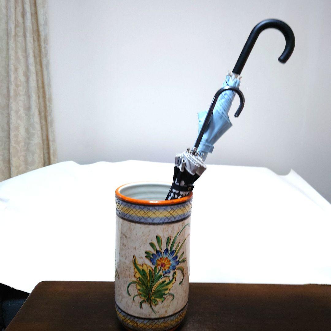 イタリア製陶器　傘立て　橙色花柄　レインラック　アンブレラスタンド　ヨーロピアン
