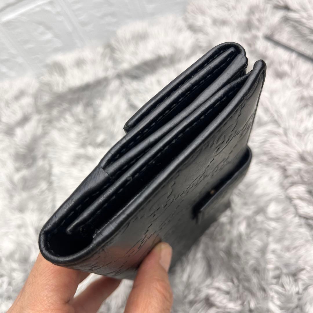 美品✨GUCCI シマ　レザー　長財布　ブラック　メンズ　ロゴプレート　Wホック