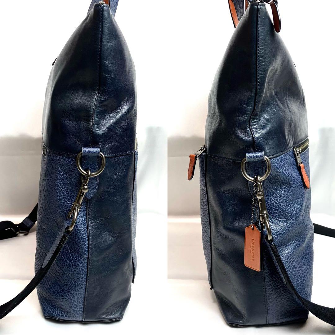 【美品】コーチ　パフォレイテッド　トートバッグ　2way レザー　切替　ネイビー
