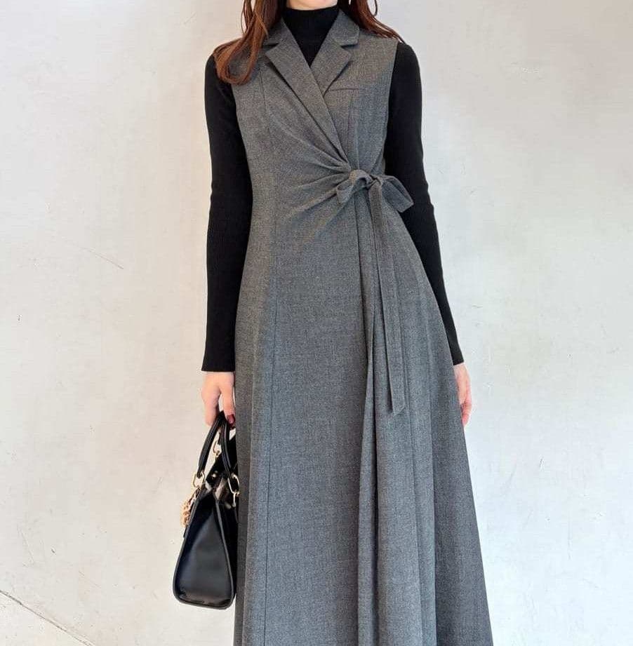 【2025AW今季新作】Sustainableサイドプリーツテーラードワンピース