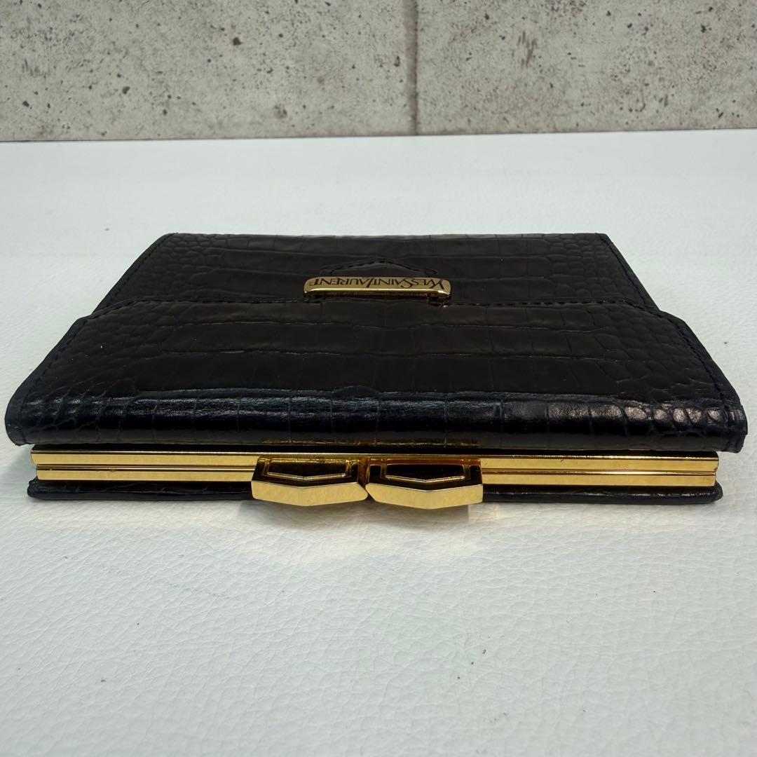 ま*ん様 Yves Saint Laurent 二つ折り財布 クロコ型押しレザー