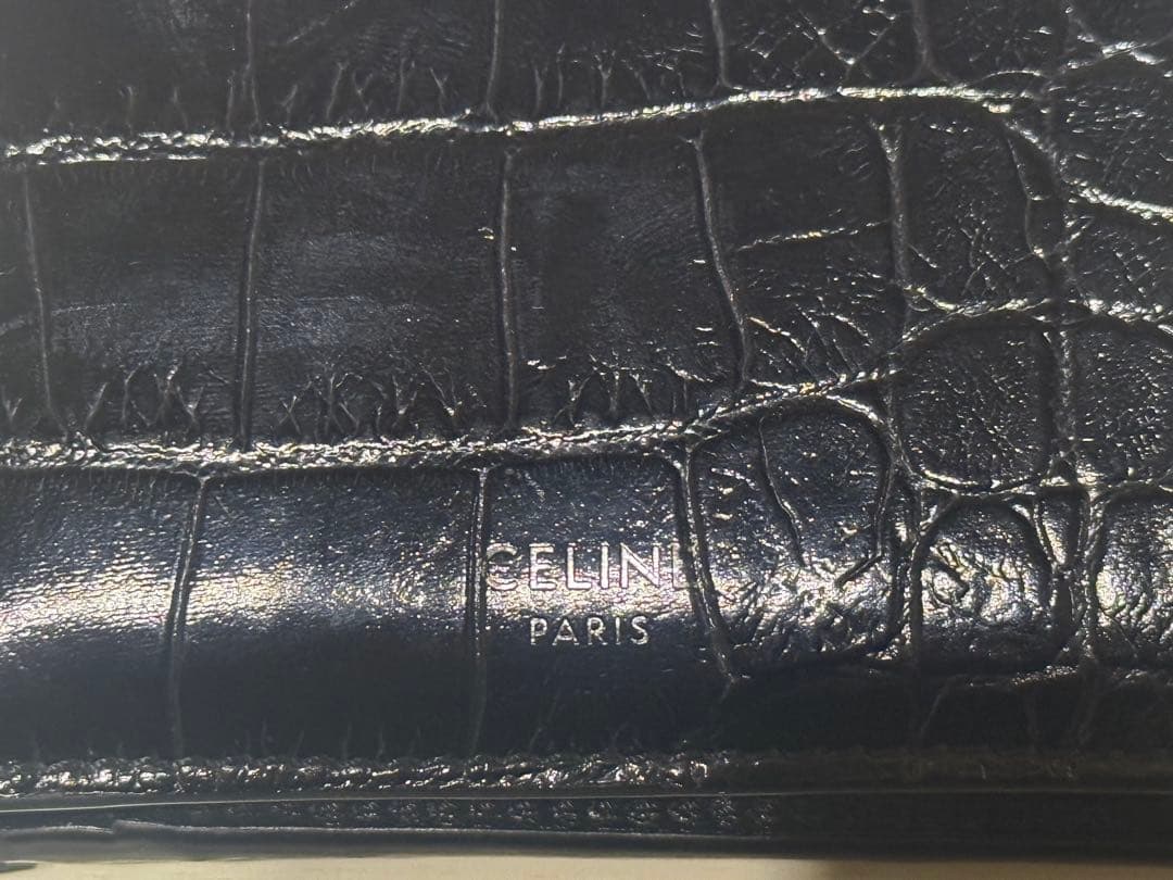 CELINE セリーヌ クロコ メンズ ブラック 二つ折り 財布 小銭入れあり