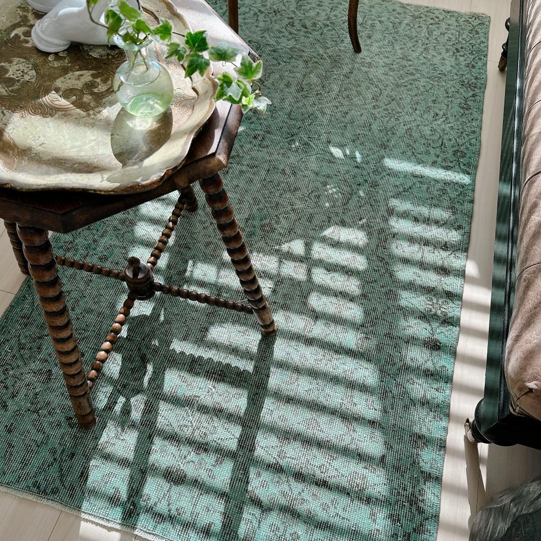 トルコヴィンテージラグ A78 ペールブルー ターコイズ オーバーダイラグ