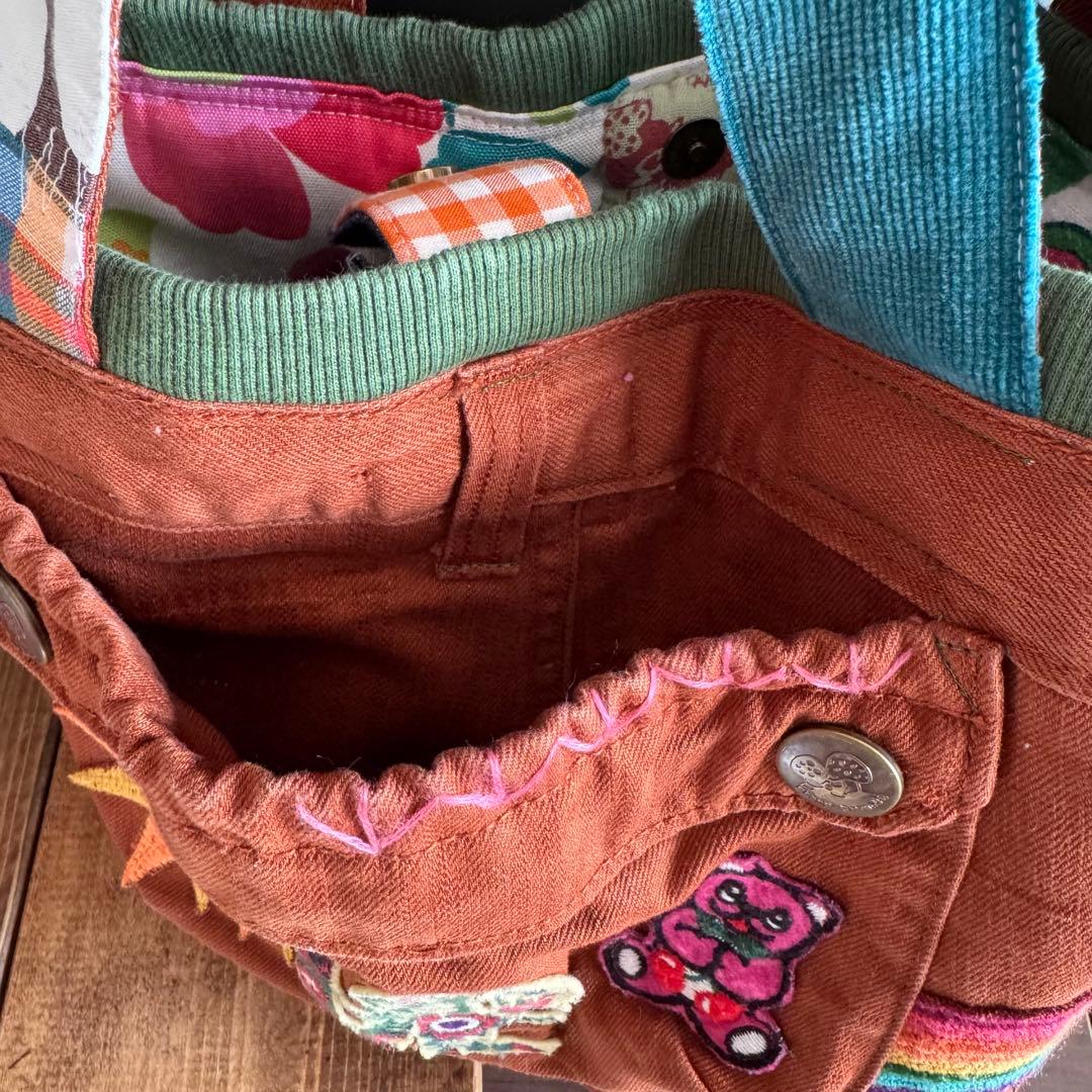 ハンドメイド デニムリメイク バッグ くまさん 楕円底 2way 55