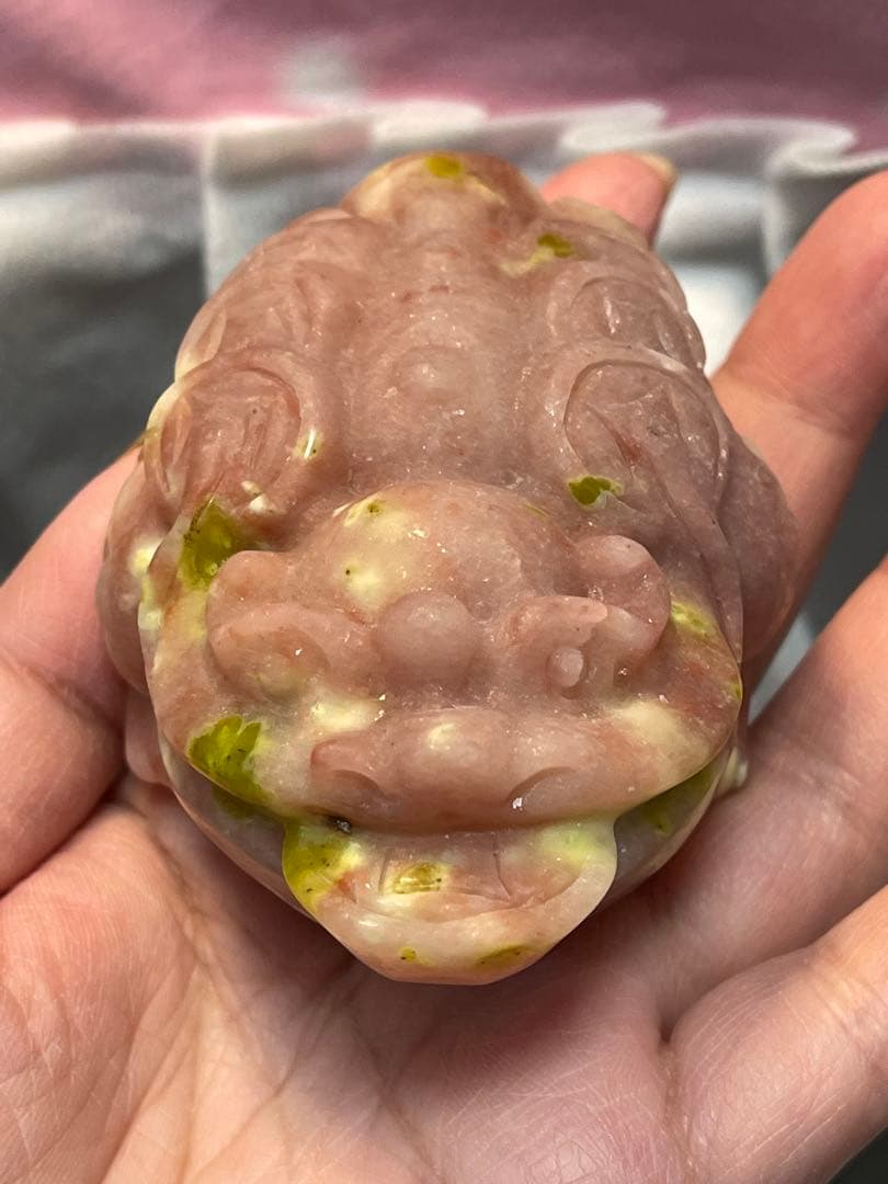 ピンクジェードとトルマリン共生　龍亀とゼニガエル 金蟾　2点セット