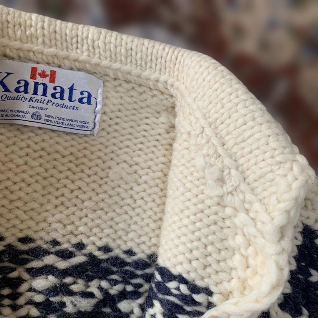 極美品　Kanata ピュアウール　カウチンセーター カナダ製