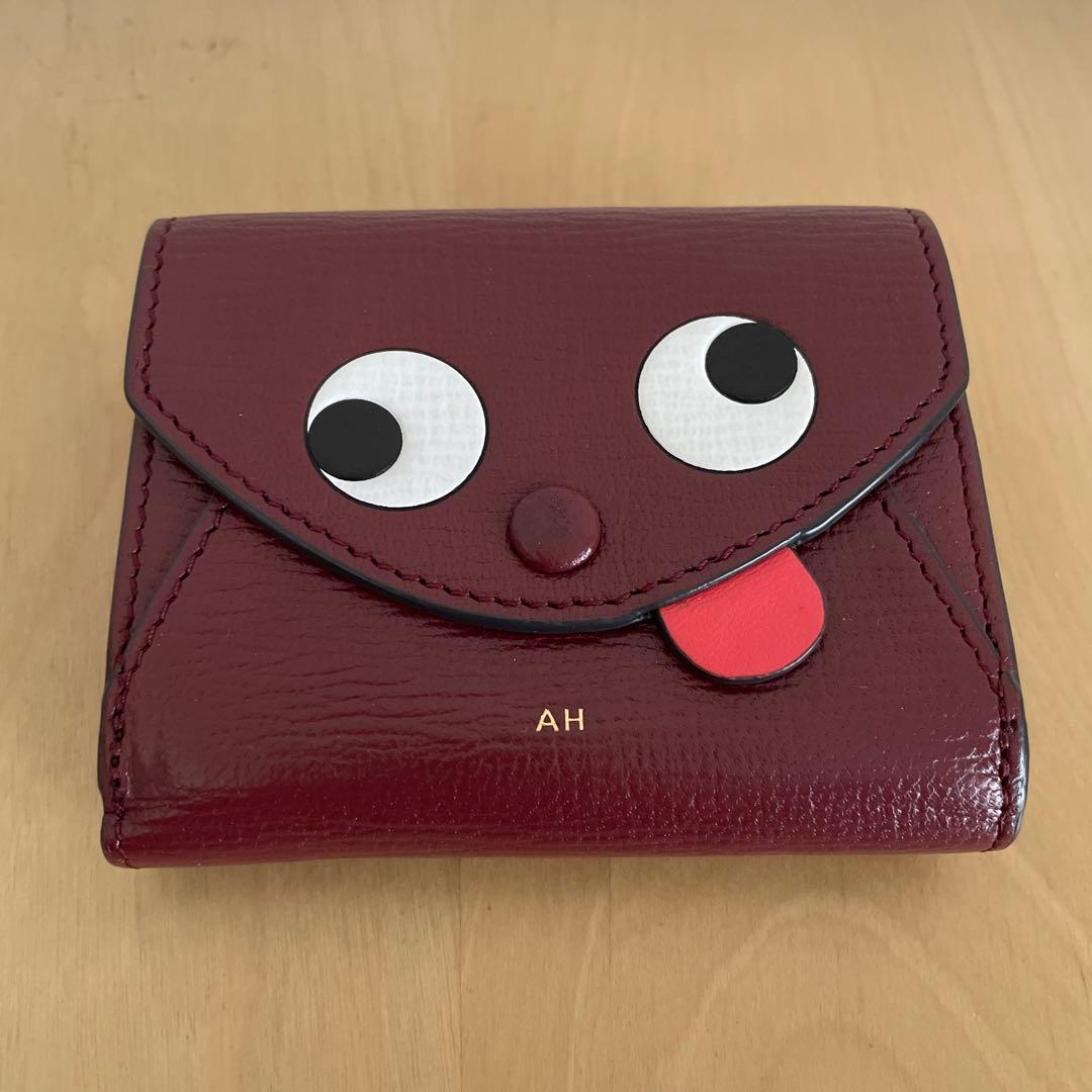 美品 ANYA HINDMARCH 3つ折り財布 ミニ財布 レザー ワインレッド