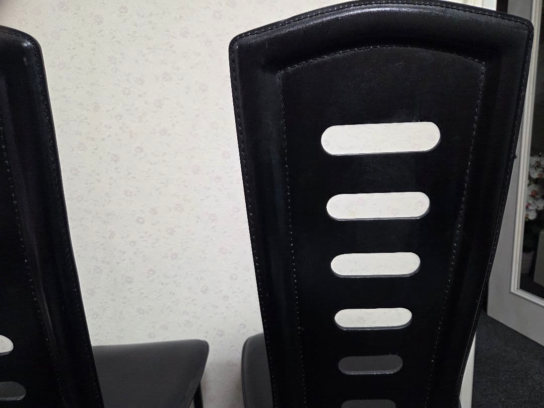 高級 廃盤 IDC 大塚家具 ハイバック ダイニングチェア 本革 食卓椅子 2脚