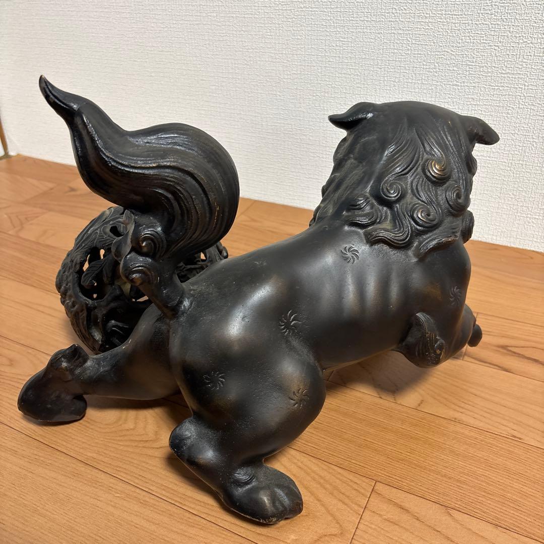鉄製　玉乗り獅子　立獅子　魔除け　縁起物　インテリア　重厚　古美術　置物