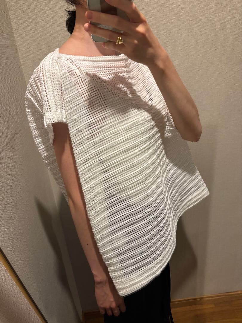 ISSEY MIYAKE イッセイミヤケ　メッシュ　ブラウス　ホワイト