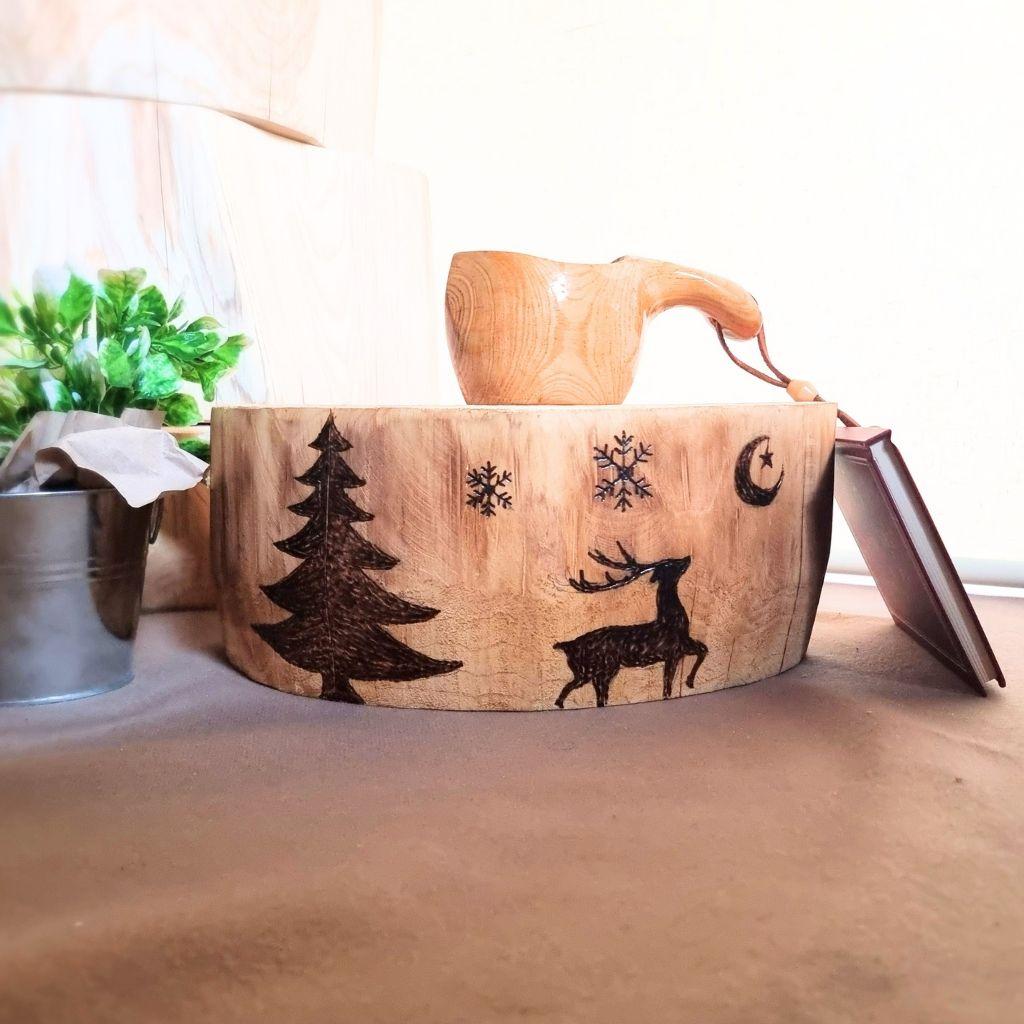 ひのきのテーブル 飾り台 冬の炙り絵 オーガニック