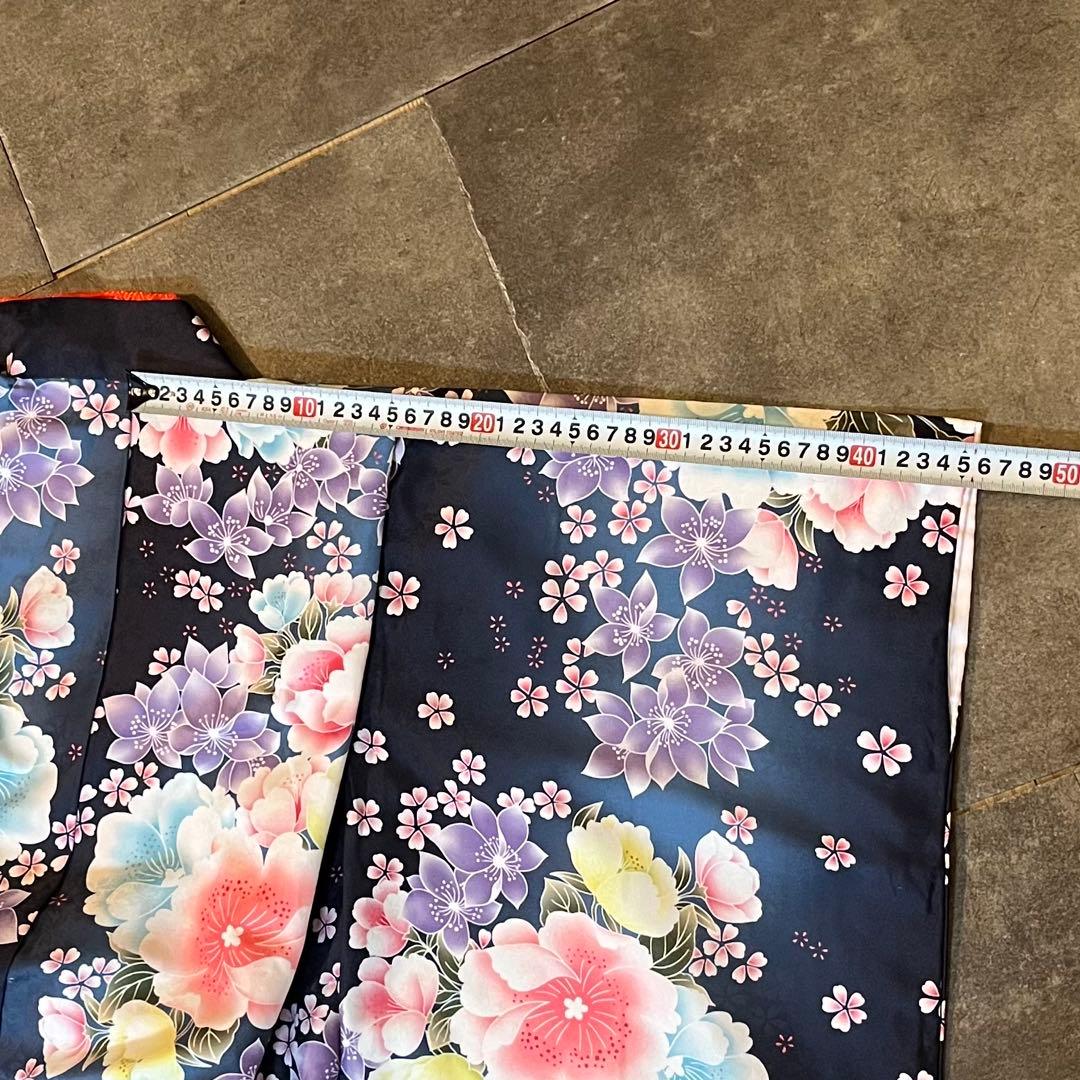 七五三　7歳　女の子　紫　青　四つ身　着物　作り帯　セット　753 七歳