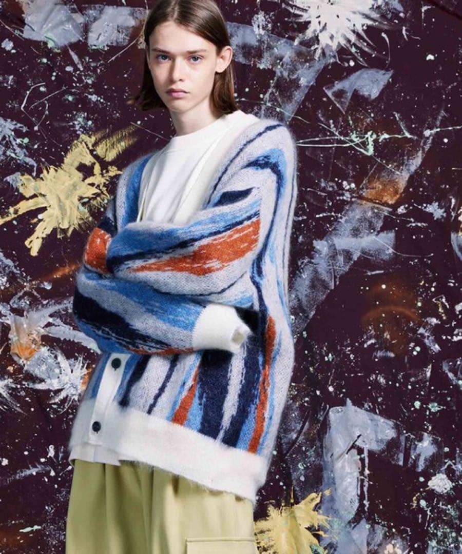 メゾンスペシャル ランダム ストライプ オーバー モヘヤ ニット カーディガン