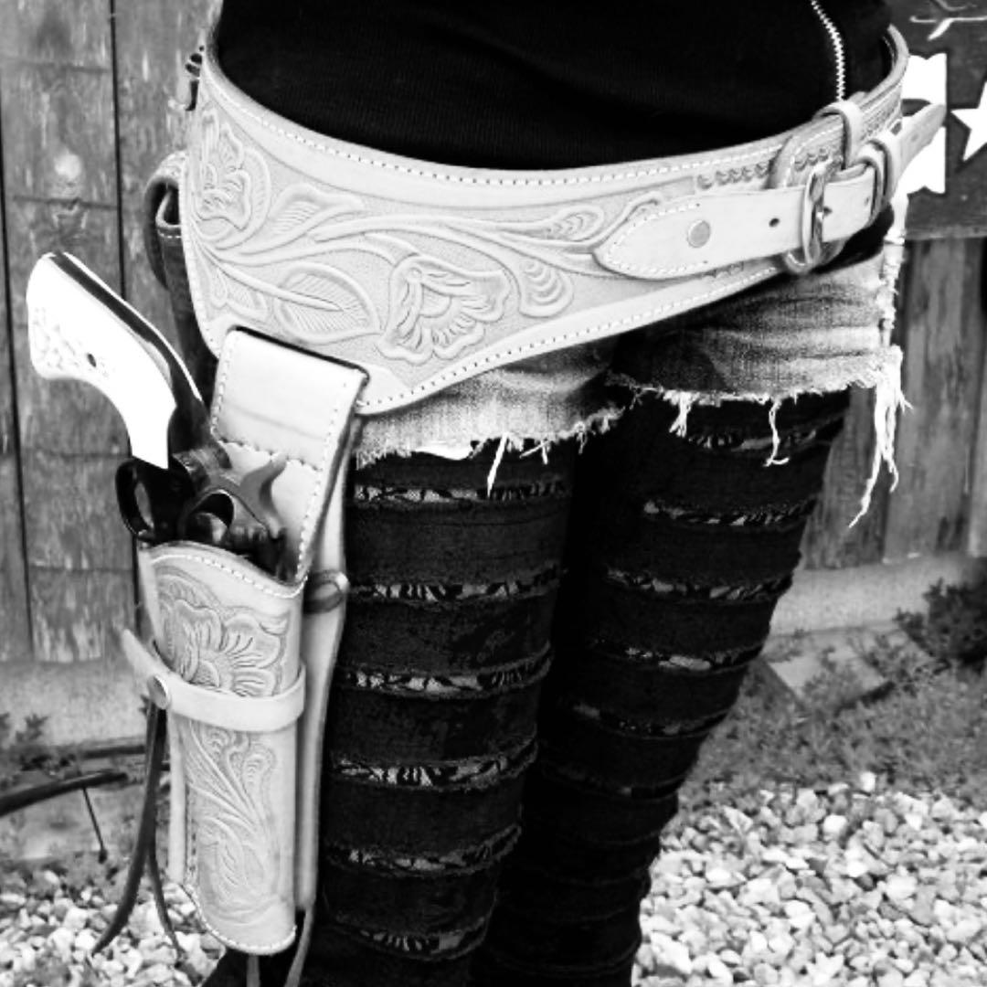 小物 leather carving western gun belt Y2K