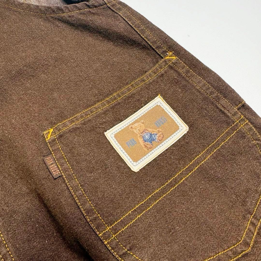 【希少色】ピンクハウス サロペット オーバーオール クマ刺繍 デニム ブラウン