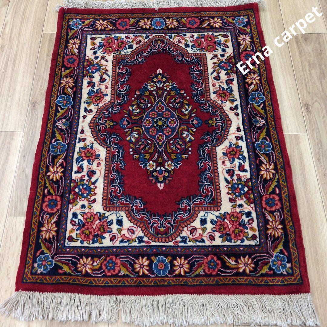 ペルシャ絨毯 手織り 美術品 ＳＡＲＯＧＨ産　91x65 クリーニング済