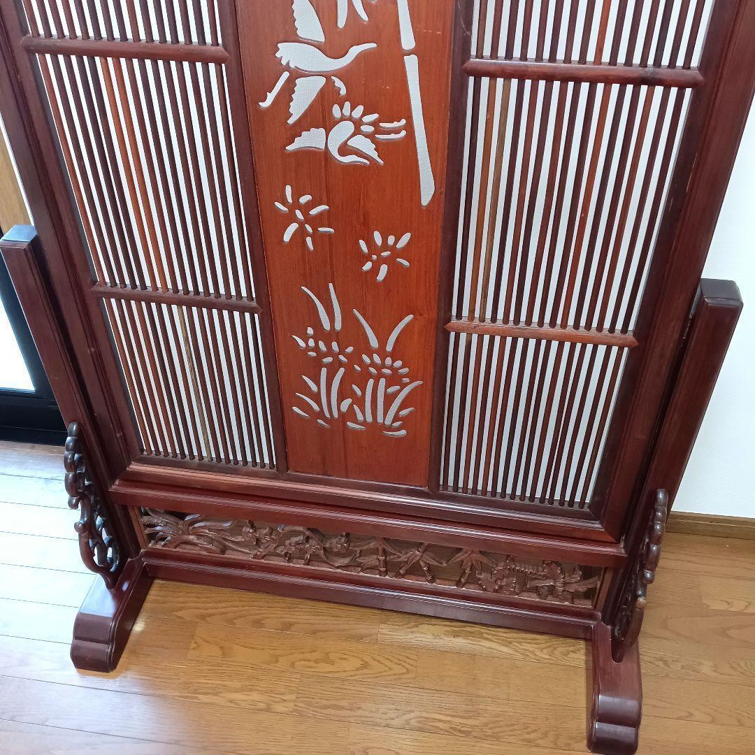 透かし彫り 唐木 衝立 ついたて インテリア アンティーク 目隠し 仕切り板