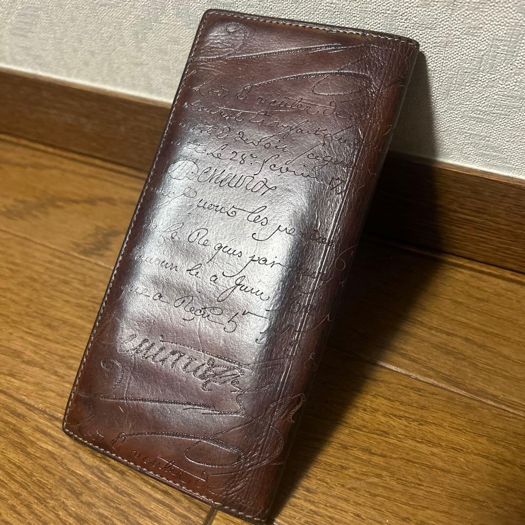 Berluti 長財布 ブラウン レザー セコイヤ オルガ期 スクリットレザー