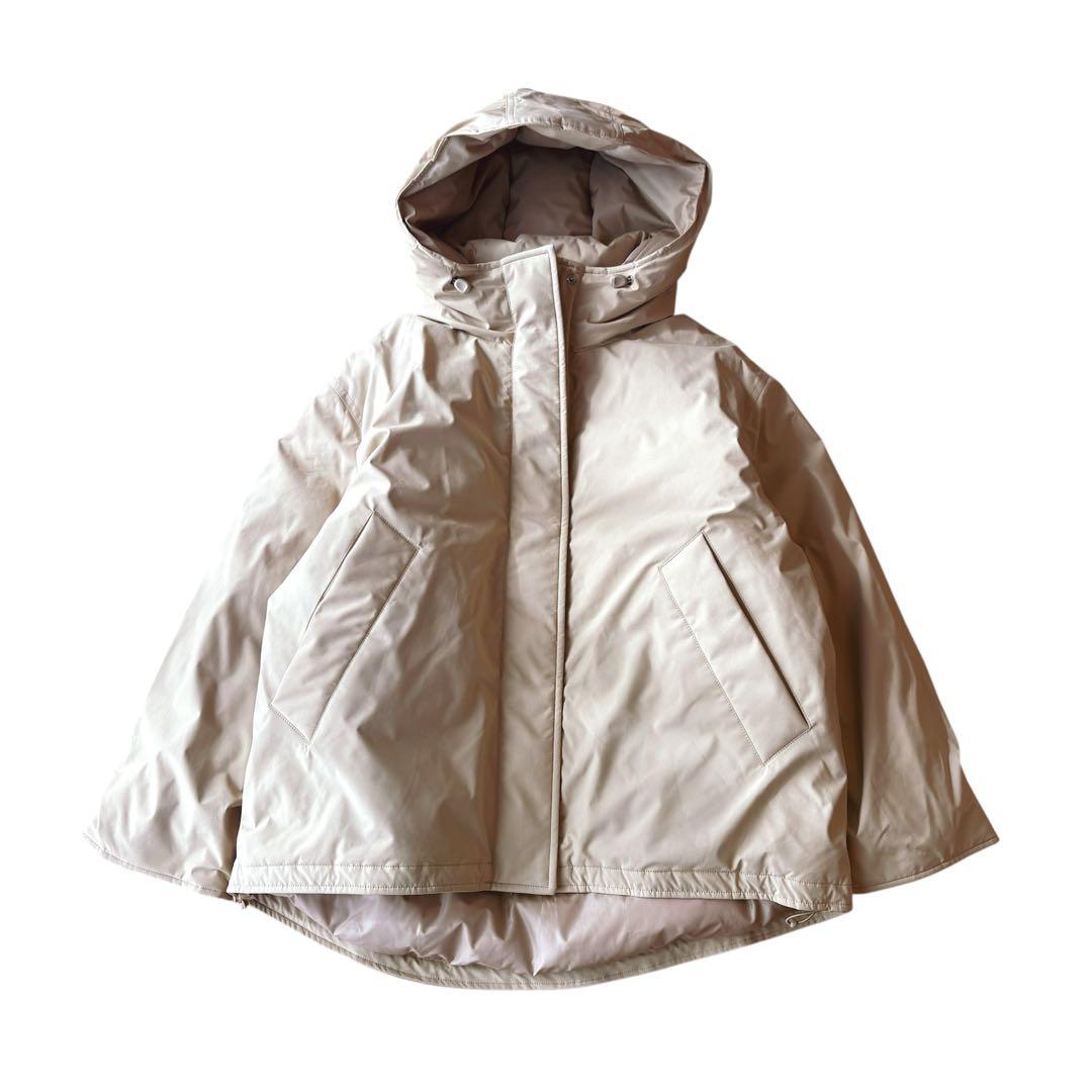 美品　スピックアンドスパン　24AW　撥水フーデッドダウンハーフコート　36