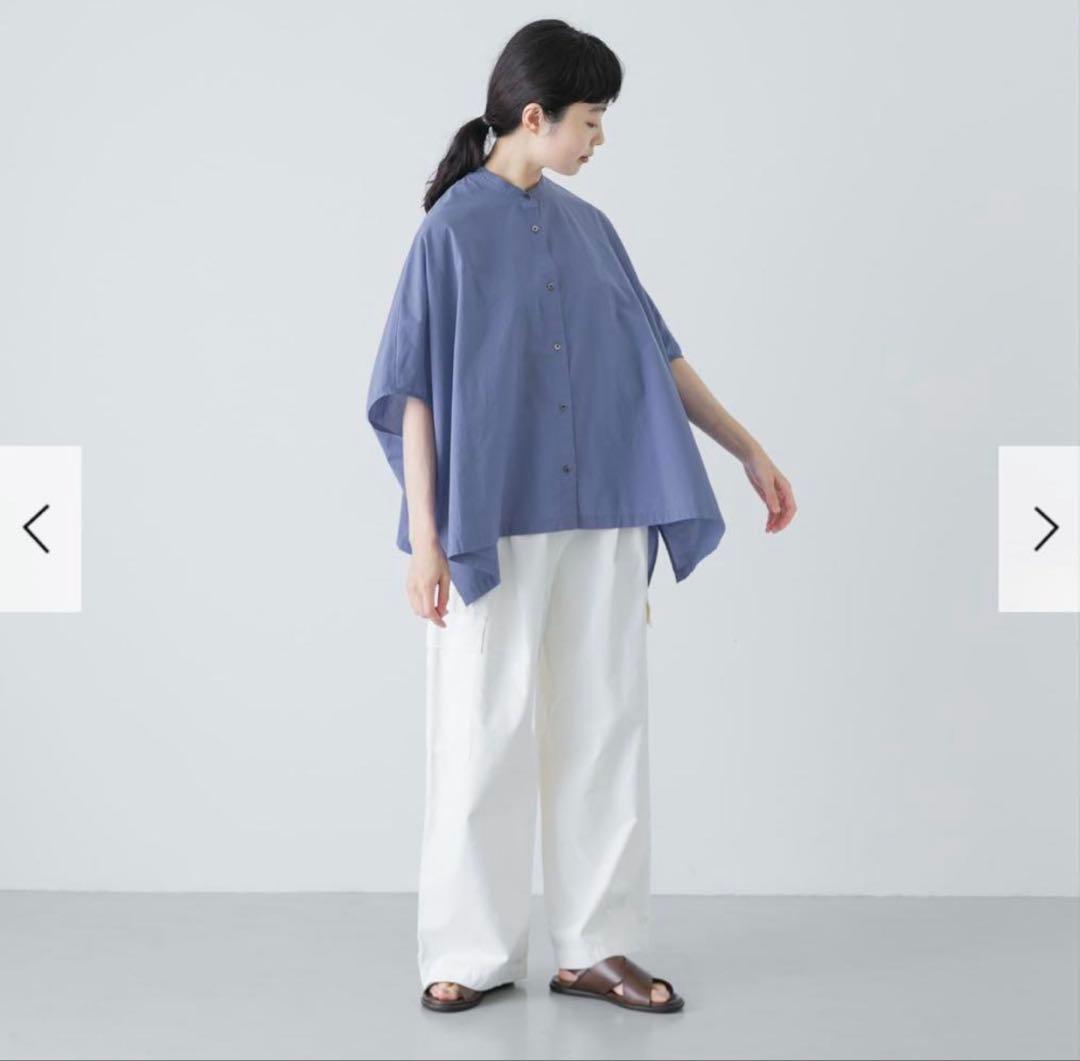 新品　今季　かぐれ　コットンスクエアポンチョシャツ 2025年春夏　ブルー　綿