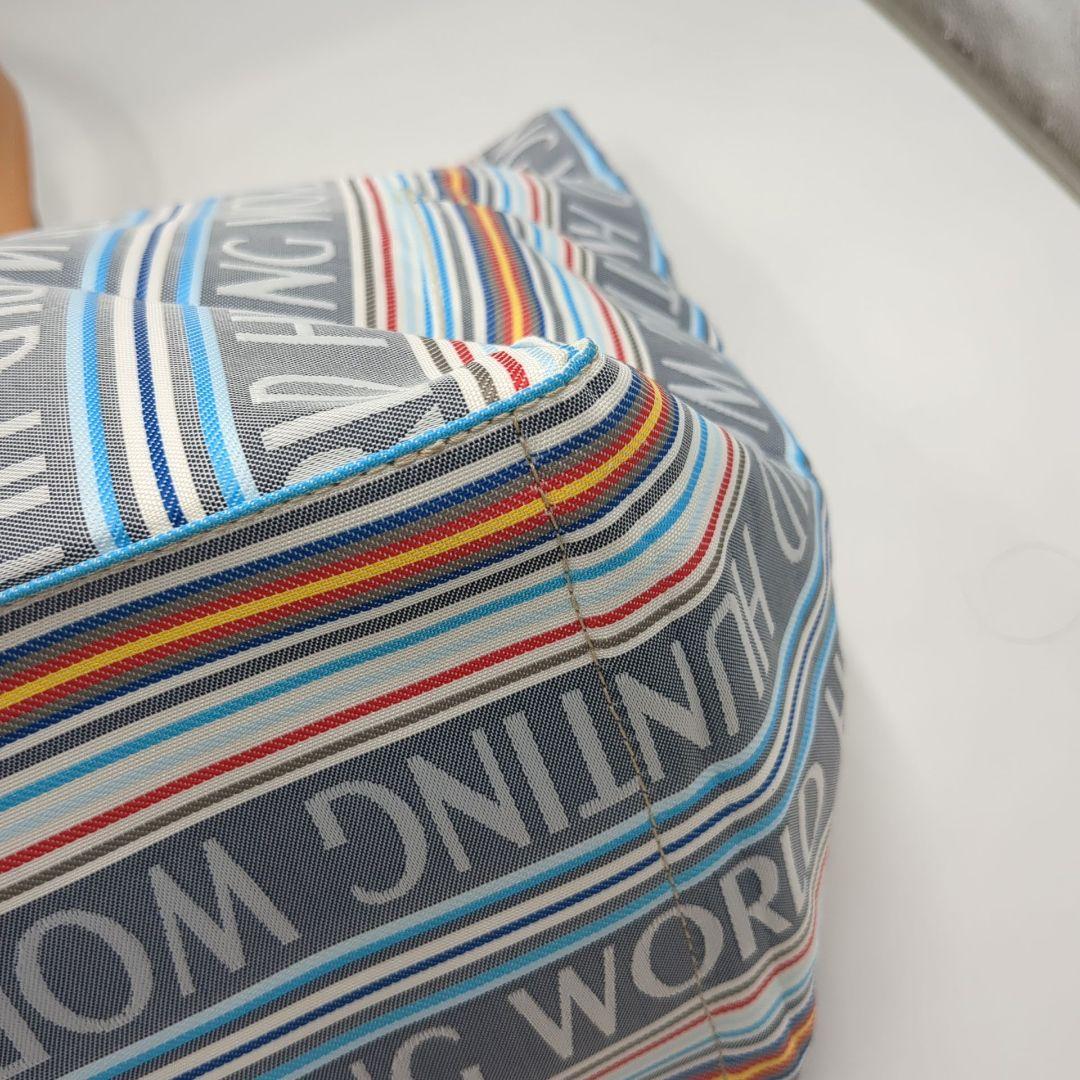 未使用 ハンティングワールド トートバッグ マルチカラー ロゴ ストライプ タグ