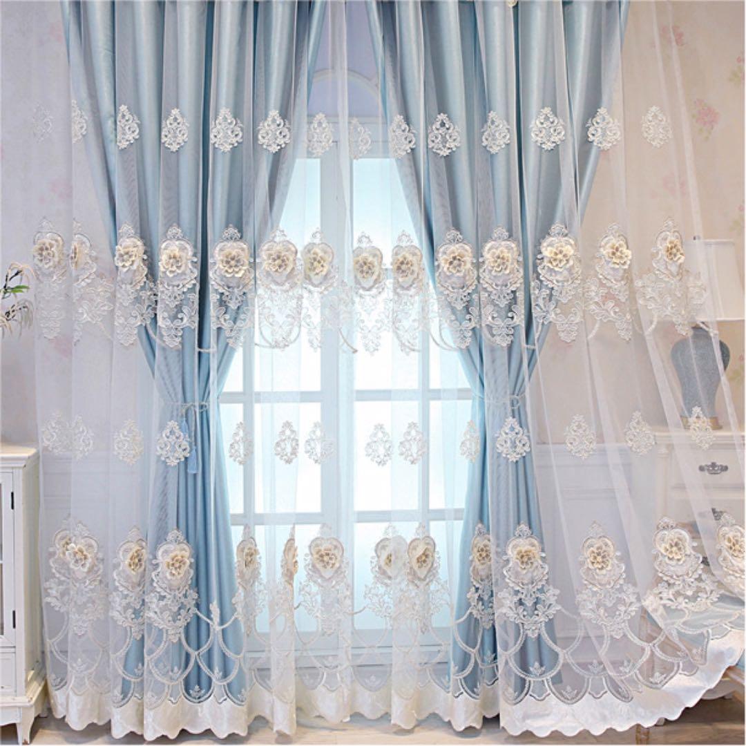 カーテン　刺繍　レースカーテン　遮光カーテン　4枚いり　二重カーテン　遮光　遮音