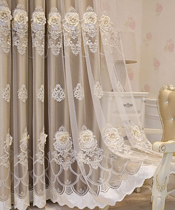 カーテン　刺繍　レースカーテン　遮光カーテン　4枚いり　二重カーテン　遮光　遮音