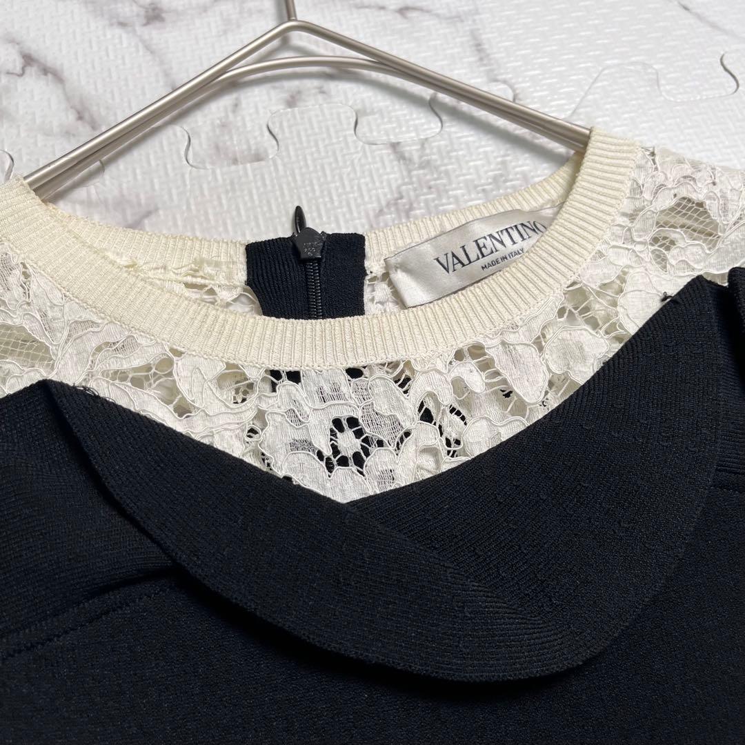 極美品✨ ヴァレンティノ レース フリル ミニワンピース 黒 ストレッチ 伸縮性